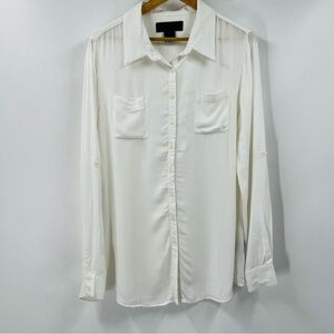 Kardashian Kollection Sheer White Long
Sleeve Button Up Blouse Coverup Size LG